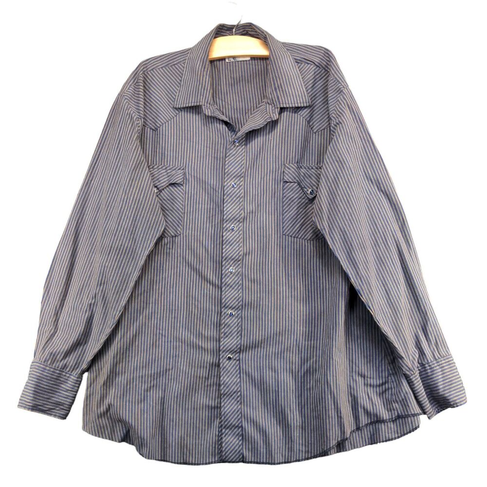 Tem Tex Men's Dress Shirt Multi Striped 18 36 Long Sleeve Pearl Snap Pockets
